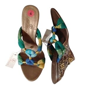 NEW Cole Haan Gemstone Embellished Gold Wedge Sandal